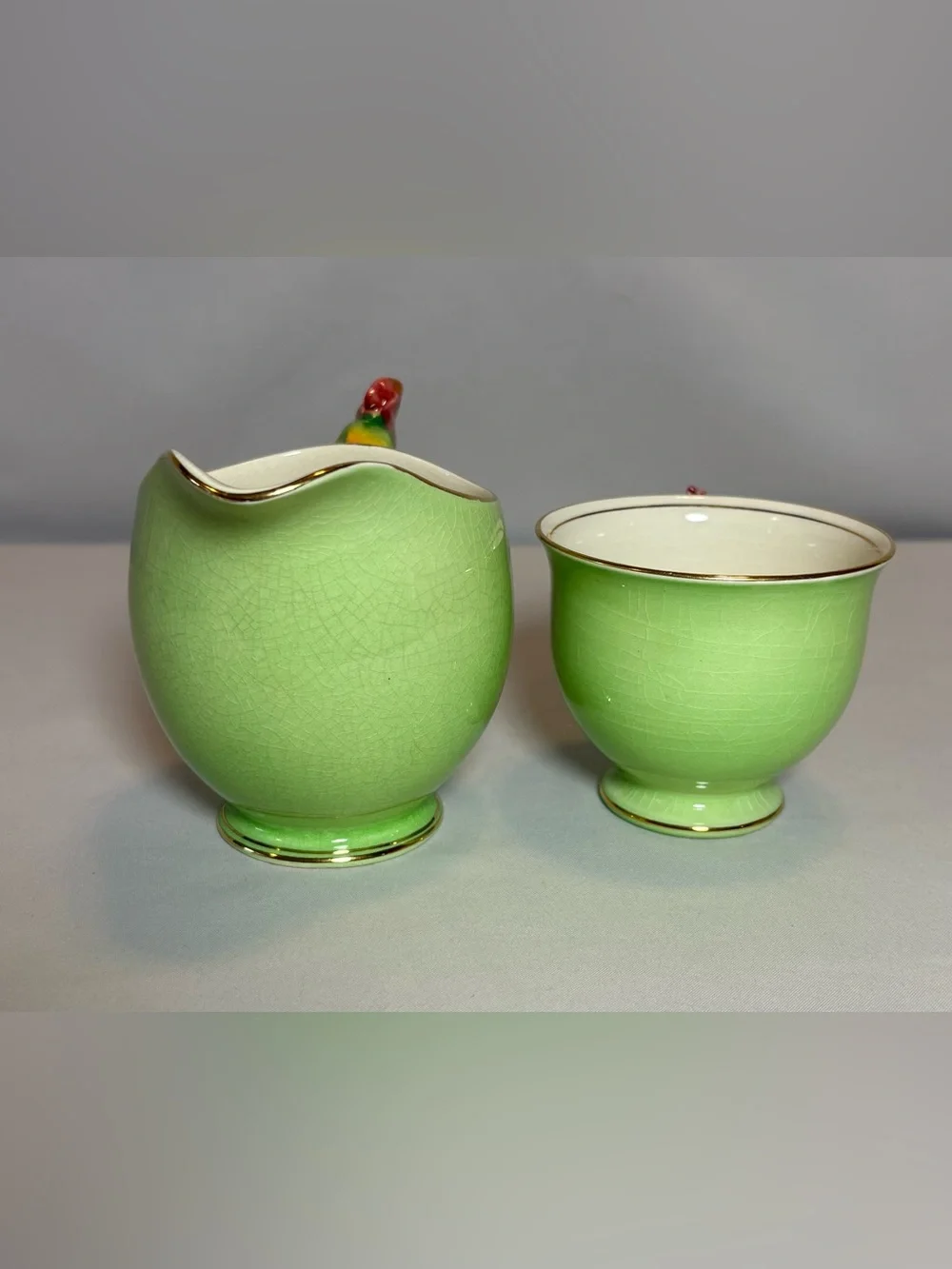 Vintage Royal Winton Grimwades Tiger Lily green creamer and sugar bowl set 1940s